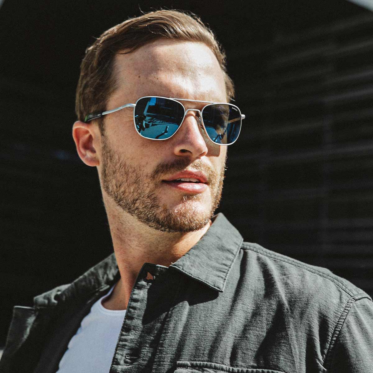 Aviator - Matte Chrome & Atlantic Blue - Prescription Sunglasses - Image 5
